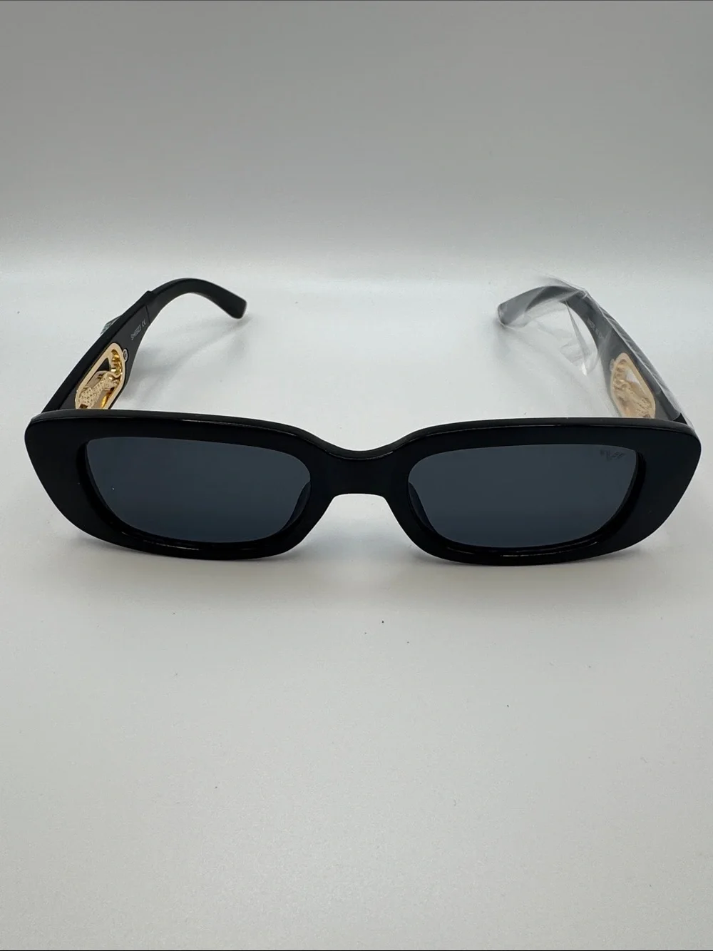 Soho Black Rectangle Sunglasses with Gold Accents